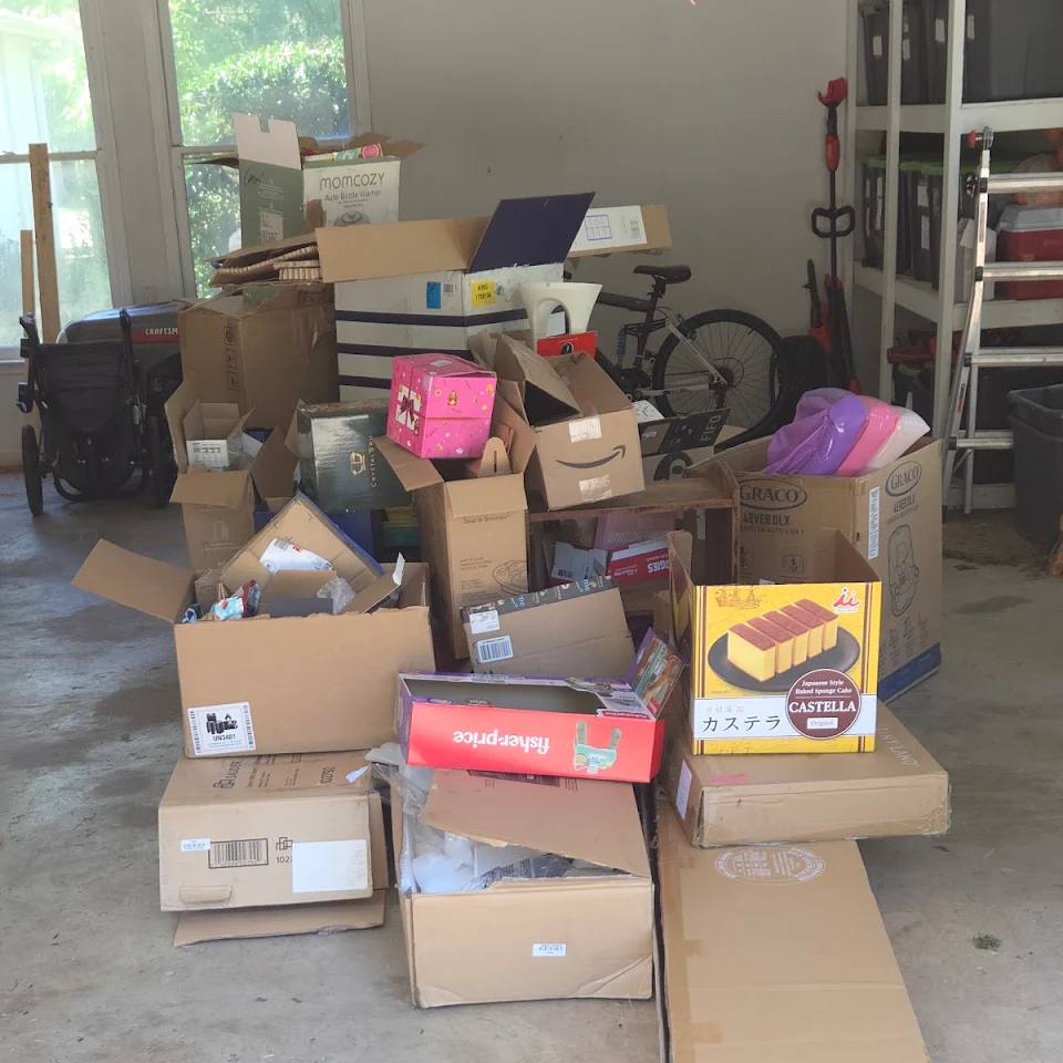 Boxes and supplies piled up before a cleanout Boxes and supplies piled up before a cleanout