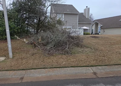 Brush and limb pile by the curb for yard waste removal - Huntsville area junk removal