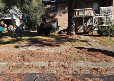 Yard debris behind a home before cleanup - Huntsville area junk removal