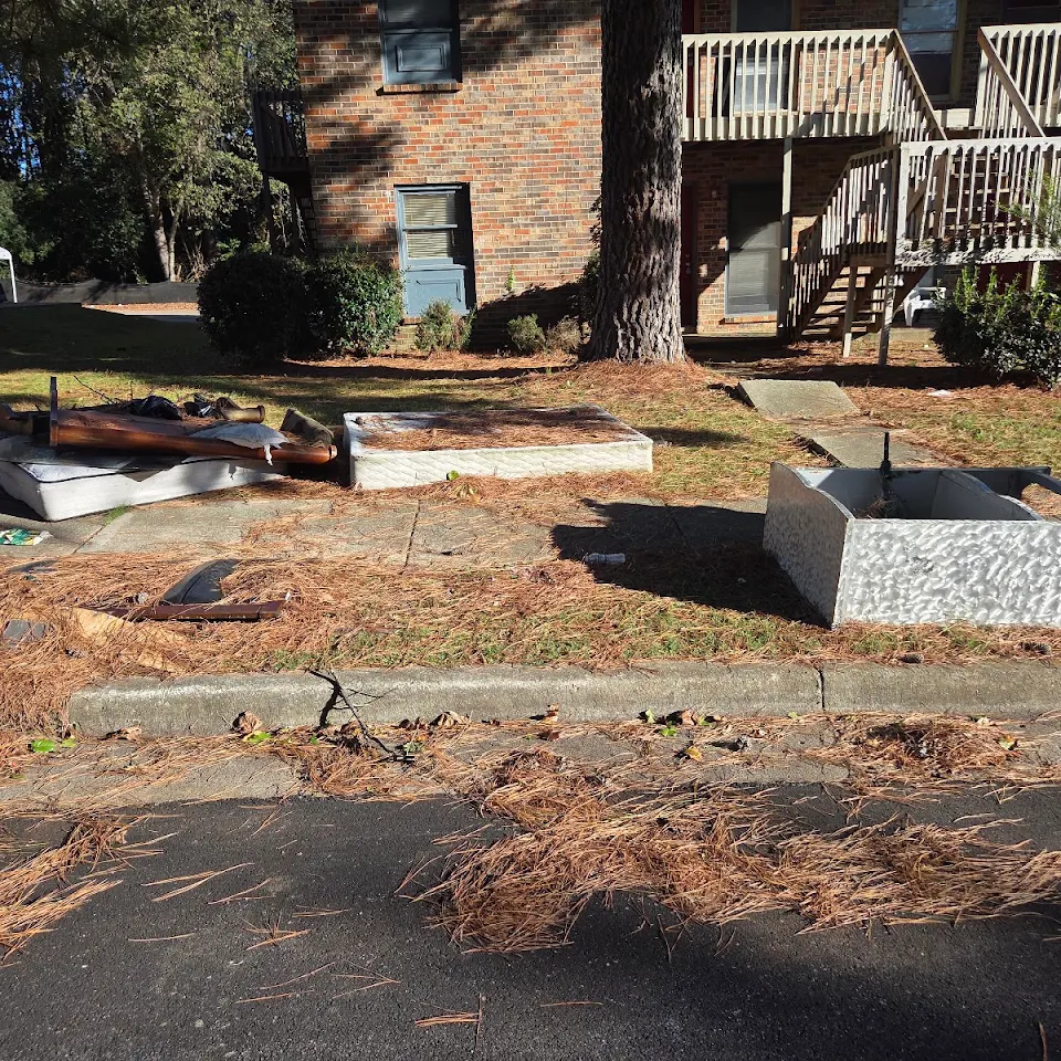 Yard debris and junk before a property cleanup Yard debris and junk before a property cleanup